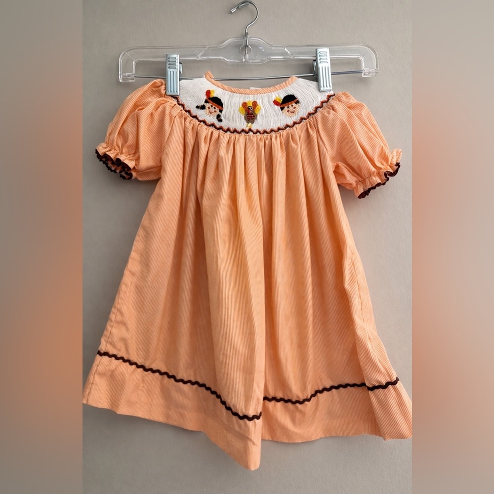 Orange Smocked Dress with Embroidered Details size 9M